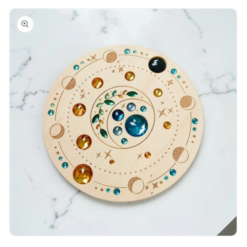 Large Gemmed Wooden Spinner Board – Acrylic Crystal Sensory Toy | 5 Designs