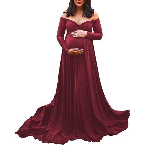 Saslax Maternity Off Shoulders Half Circle Gown for Baby Shower Photo Props Dress
