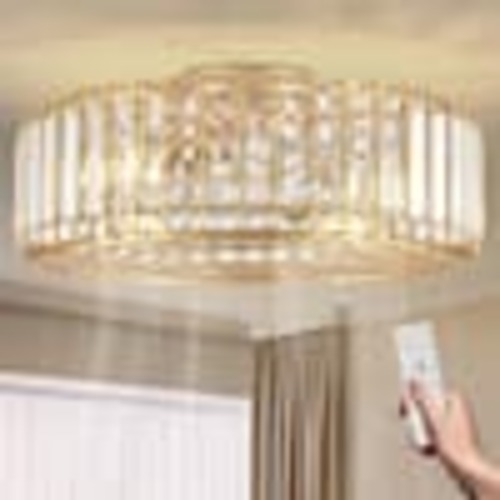 ARISKEEN 20 in. Indoor Gold Crystal Ceiling Fan with Light, Mid Century Gold Fandelier with Remote Control, 6 Speeds for Bedroom LT-028-01