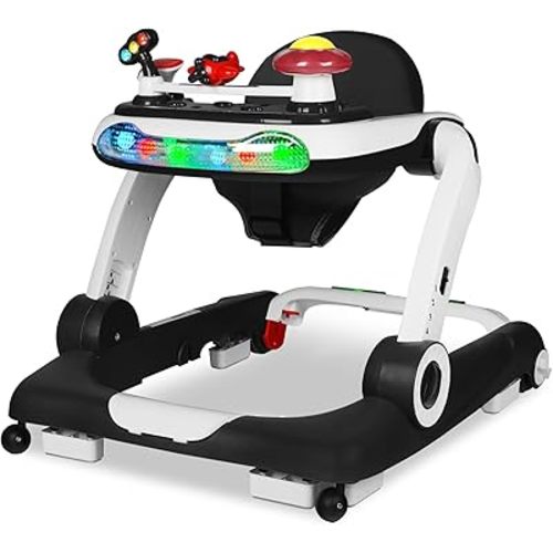 TODEFULL 6 in 1 Baby Walker, Baby Activity Walker for Toddler, Push Walker w/Adjustable Height Speed, Learning-Seated & Walk-Behind, Infant Walker w/Feeding Tray & Music Toys, Black