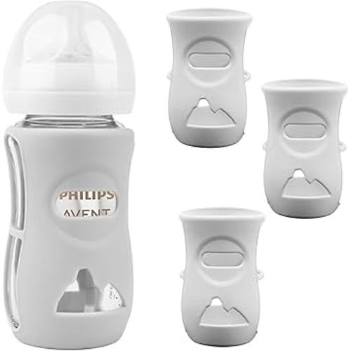 Silicone Sleeves for Avent Glass Natural Baby Bottle,3 Pack Bottles Shatter Proof Bottle Covers,Anti Flow Holder Compatible Baby Bottle 8 oz,BPA Free(Grey+Grey+Grey)
