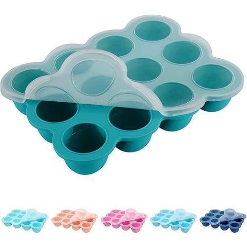 Baby Food Storage 12 x 1.5OZ Silicone Freezer Tray with Lid, Food Grade Silicone Containers for Purees & Vegetables Teal Blue