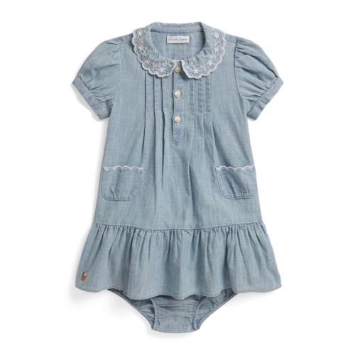 Kids' Embroidered Cotton Chambray Shortall