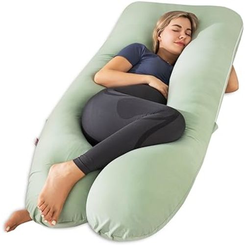 Meiz Pregnancy Pillows for Sleeping, Cooling Pregnancy Pillows, 60Inch Maternity Pillows, U Shaped Full Body Pillows for Adults with Rayon Cover from Bamboo, Sage Green
