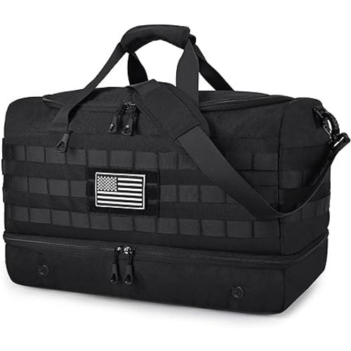 MOZETO Mens Travel Duffel Bag with Compartments, Tactical Inspired GYM Work Police Duty Law Enforcement Carry-on Bag with YKK Zippers Anti-Theft RFID Blocking Wet-Dry Separated Compartment