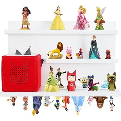 PHOENANCEE for Tonies Shelf Magnetic,for Toniebox Figures Storage Display Shelf 40-48 Character,Wall Floating Shelves Wooden,Compatible Charging Station for Children Kid's Room,Pine,3 Tier