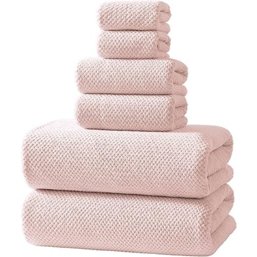 REDKISS Pink Towel Set, 6 Piece Premium Soft Bath Towel Set, Highly Absorbent Luxury 6-Pack with 2 Bath Towels, 2 Hand Towels, 2 Washcloths for Bathroom, Gym, Hotel, and Spa Daily Use