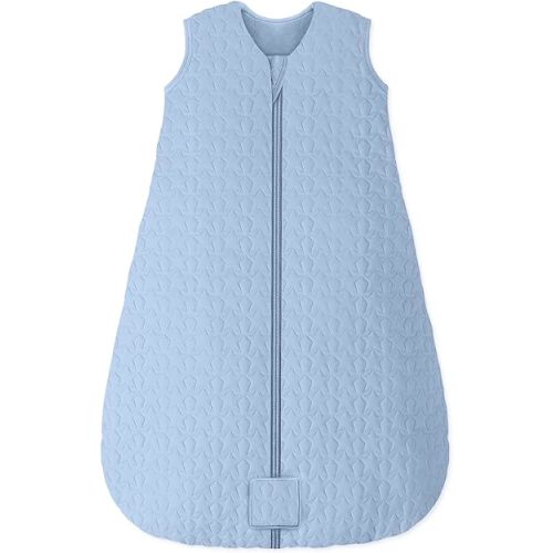 Baby Sleep Sack 0-6 Months TOG 2.5 Winter Baby Wearable Blanket, 100% Cotton Fabric Newborn Infant Sleeping Sack 2-Way Zipper Quilted Baby Sleep Bag, Warm Soft Blue