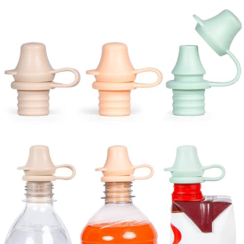 Kiddikap Original Water Bottle Topper for Toddlers – 100% Silicone Sippy Top Spout with Protective Cap Makes The Bottle Top a Spill Proof Lid for Kids and Adults - 3 Pack - Pastel