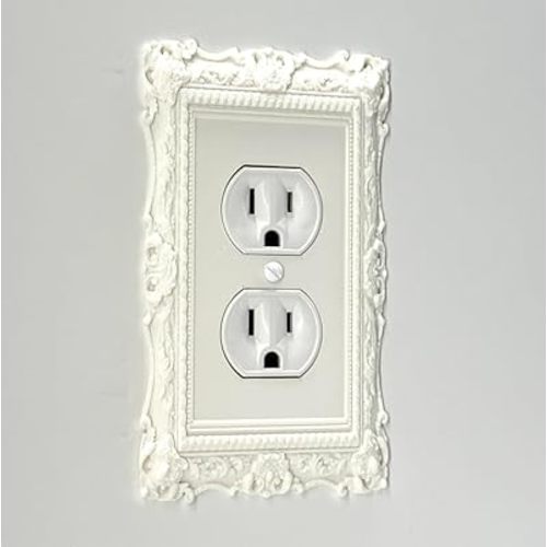 Victorian Light Switch Plate Cover, Vintage Frame Style for Toggle, Rocker & Outlet, Black Hardware Included #2 (White, Duplex)