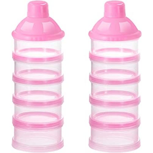 Accmor Baby Formula Dispenser On The Go, 5 Layers Stackable Formula Dispenser Formula Containers for Travel,Baby Feeding Milk Powder Snack Storage Container, BPA Free, Pink, 2 Pack