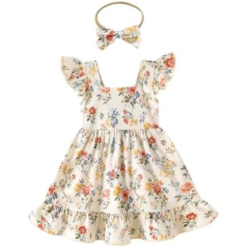 JEELLIGULAR Baby Girl Dresses Strawberry Sundress Toddler Infant Summer Clothes with Cute Bow Headband Playwear Outfits 3-24M