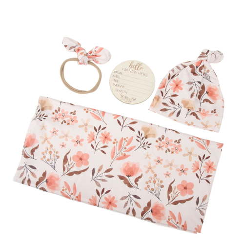 Floral Print Newborn Receiving Blanket With Headband, Soft Baby Nursery Swaddle Wrap For Enhanced Sleep - Walmart.ca