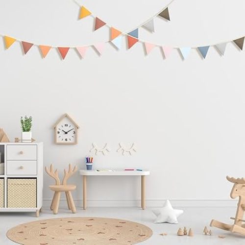 VitalCozy 17 ft Pennant Banner Flags, 2 Pcs Nursery Garland Triangle Bunting Flag Double Side Baby Banner for Boho Decor Baby Shower Birthday Wedding Party Event, Each 8.5 ft(Bright Colors)