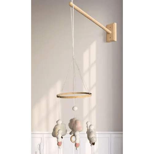 Crib Mobile Wooden Arm, Wall Mounted Suitable for All Cribs 100% Natural Larch Hanger Nusery Decor Baby Room Safe Holder(Mobile is not Included (Original Wood Color)