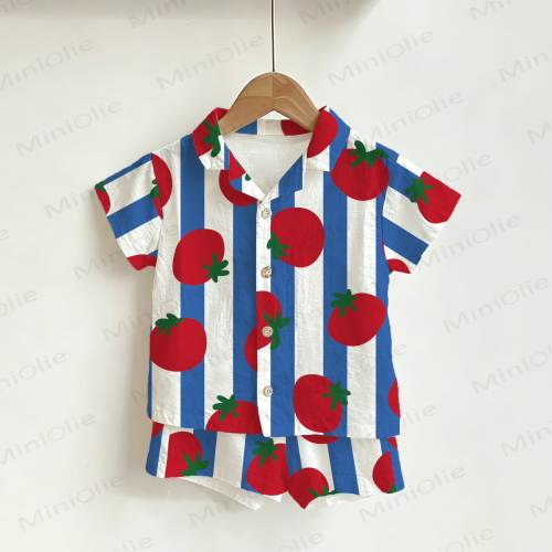 Baby Toddler White Striped Tomato Shirt and Shorts 2-piece Set