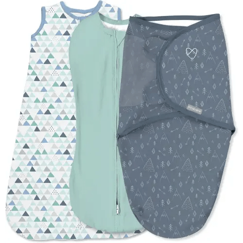 SwaddleMe by Ingenuity Comfort Pack Baby Swaddle Set, Size 0-3 Months, 5-14 Pounds, Pod, Original Swaddle, Night Sack, 3pk - Mountaineer