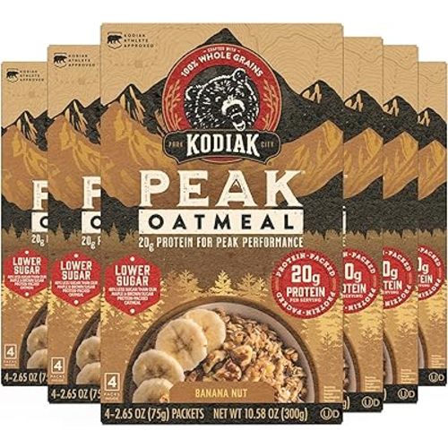 Kodiak Cakes Peak Instant Oatmeal Packets, Banana Nut, High Protein,100% Whole Grains, 6 box with 4 packets each (Total of 24 packets)