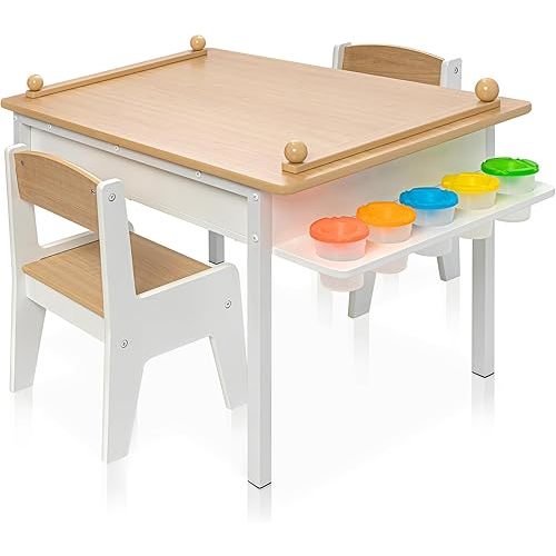 Milliard 2-in-1 Kids Art Table and Chair Set – Activity Table with Storage, Easel Transformation - 5 Paint Cups, and Paper Roll for Endless Creativity