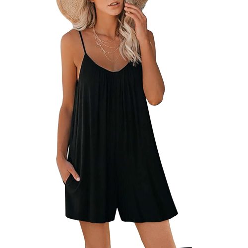 ZHUOFEI Women Casual Jumpsuits Summer Sleeveless Romper Shoulder Strap Loose Adjustable Stretchy Shorts Rompers with Pockets…