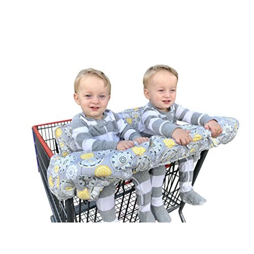 Twin Double Shopping Cart Cover for Baby Siblings with Carrying Case. Guaranteed to Fit Wholesale Warehouse Grocery Stores Like Costco SAMS Club (Gray Medallion)