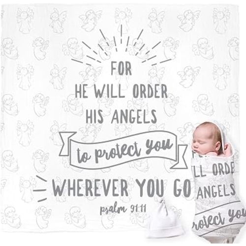 Christian Baby Swaddle Bible Quote Blanket and Cap Gift Set