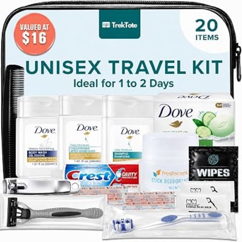 20-Piece Unisex Travel Toiletry Kit – Premium Brand-Name Travel Toiletries