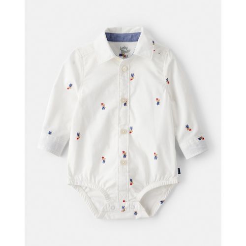 Baby Boy Bear Print Long-Sleeve Button-Down Bodysuit - White - OshKosh B'gosh | Carter's