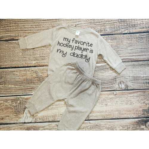 Hockey Baby Outfit: "My Favorite Hockey Player is Daddy" Jogger Set
