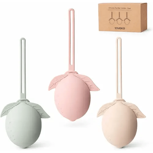 Silicone Pacifier Holder Case Binky Holder Silicone Pacifier Case for Boys Girls Portable Paci Pouch for Newborns 3 Pack-Ivory+Sage+Blush