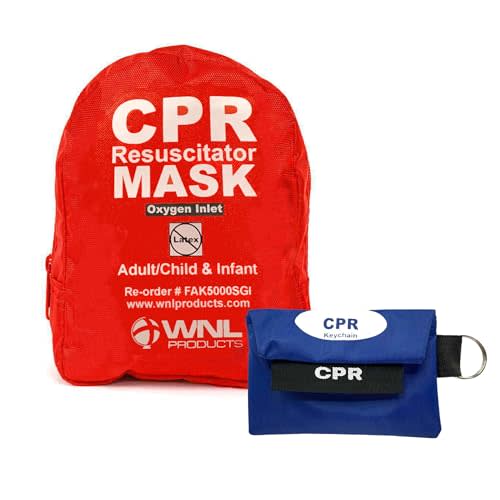 WNL Products FAK5000SGI-BUNDLE Adult/Child & Infant CPR Rescue Mask Kit with CPR Keychain - Soft Case CPR Set with One-Way Valve, Gloves, Antiseptic Wipe, and Face Shield Keychain Barrier - Bundle