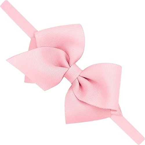 Wee Ones Girls' Extra Small Sized Grosgrain Bow on Matching Skinny Nylon Band, Light Pink