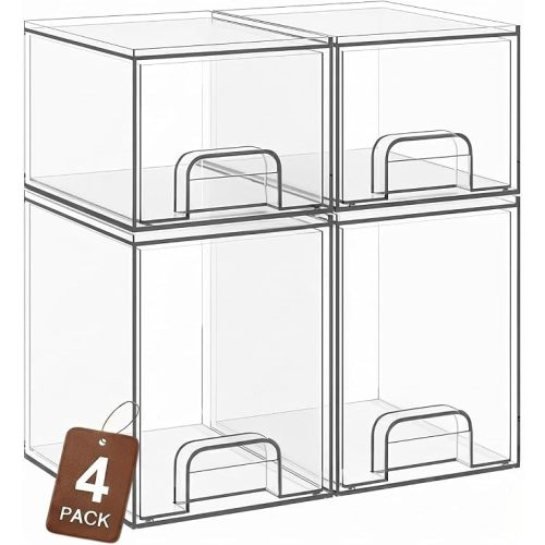Clear Stackable Storage Drawers, Baby Bottle Organizer, Easily-Access Makeup Organizer, Durable Containers for Bathroom Countertop, Pantry and Medicine Cabinet Organizer