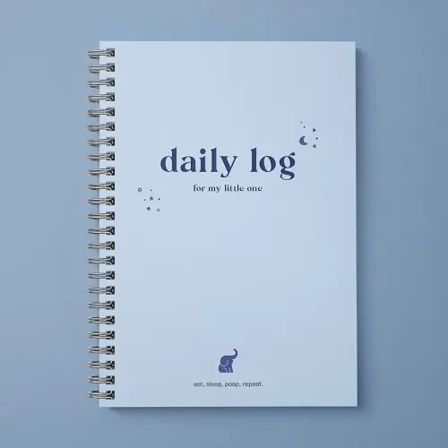 Baby Daily Log Book, Track and Monitor Newborn Nursing, Sleep, Diaper and Milestones. Gift for New Parents, Grandparents, Babyshower, Nanny or Daycare - Hardcover Spiral Leather A5 (Blue)