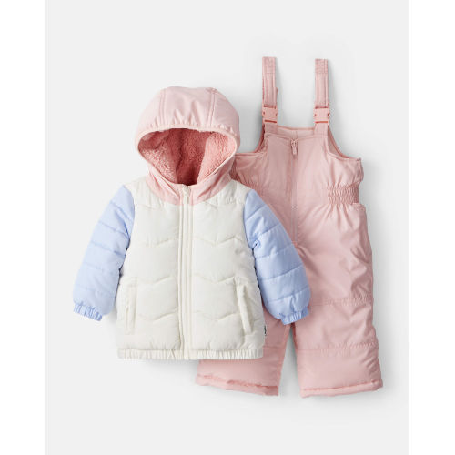 Baby Girl 2-Piece Color Block Hooded Snowsuit Jacket & Bib Set - Carter's | Carter's