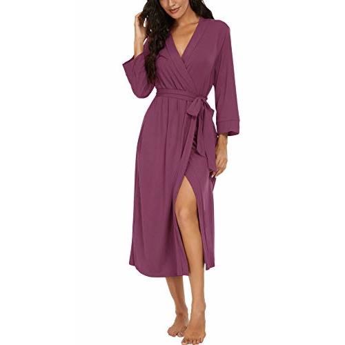 VINTATRE Women Kimono Robes Long Knit Bathrobe Lightweight Soft Knit Sleepwear V-neck Casual Ladies Loungewear