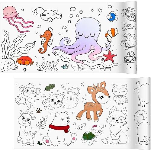 2 Pack Coloring Paper Roll for Kids, Art Paper Sticky Roll, 11.8" x 118"