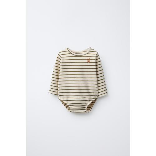STRIPED EMBROIDERED REINDEER BODYSUIT - Ecru / Green | ZARA United States