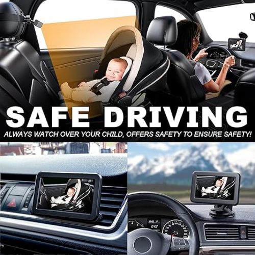 Itomoro Baby Car Mirror, Back Seat Baby Car Camera with HD Night Vision Function Display, Reusable Sucker Bracket, Wide View, 12V Cigarette Lighter, Easily Observe The Baby’s Move