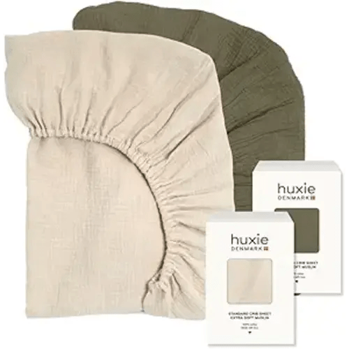 Crib Sheets – Organic Cotton Muslin Fitted Crib Sheet – Standard Size for Baby Boy and Baby Girl 28" x 52" Ultra-Soft and Breathable. 2-Pack (Fog/Sage Green)