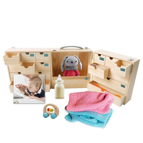 Vencer DIY Baby Keepsake Box - Wood Newborn Memory Organizer with Handwritten Labels for Baby Shower,Baby Hair, Baby Teeth, Pregnancy - for Mother’s Day,New Baby,and Maternity,VBK-006 17 compartments