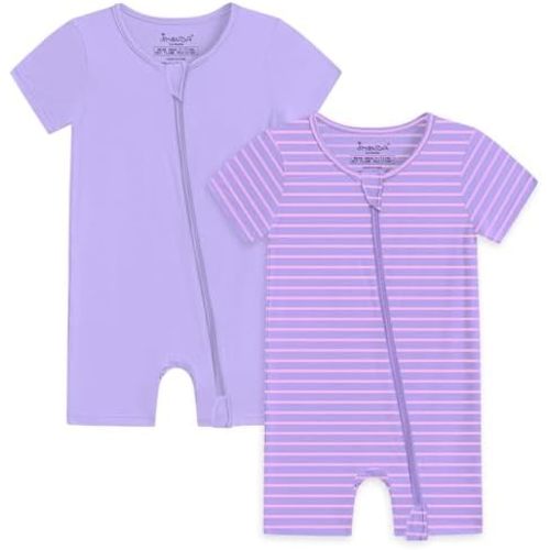 Jimonda Baby Boy Girl 2 Pack Rompers Cotton Short Sleeve Pajamas 2 Way Zipper One Piece Jumpsuits Clothes Sets