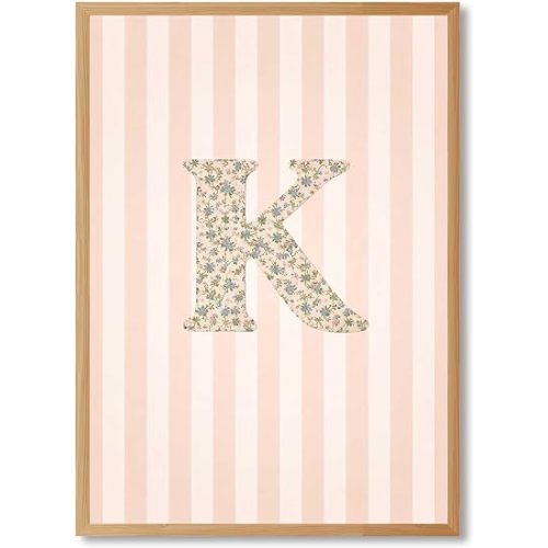 Framed Canvas Wall Art Floral Letter K Art Print Vintage Minimalist Poster Painting Pictures Wall Decor Cute for Bedroom Living Room Dorm (Framed,12W X16L)
