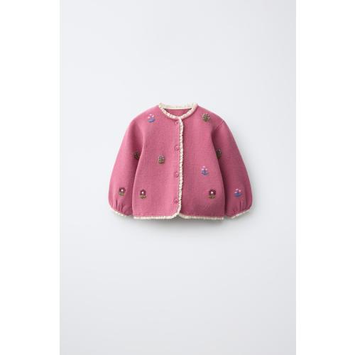 EMBROIDERED FLOWER CARDIGAN - Pink | ZARA United States