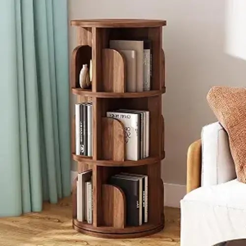 Solid Wood Rotating Bookshelf Tower,360 Display Spinning Bookcase,Corner Bookshelf for Small Space, for Bedroom Livingroom Kids, Adults,Walnut,3 Tier
