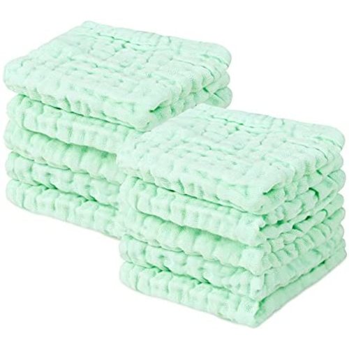 PPOGOO Baby Muslin Washcloths Natural Purified Cotton Baby Wipes Soft Newborn Baby Face Towel 10 Pack Multipurpose Green