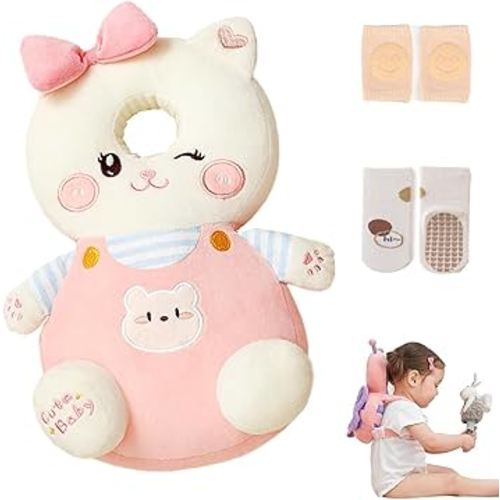 Baby Walker Head Protector Backpack Wear,Toddler Adjustable Baby Head Protection Backpack for Safety Baby Learning Walking Crawling (Cats)