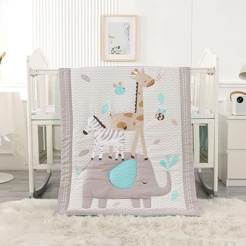 Wowelife Elephant Crib Bedding Set Gray, Premium 3-Piece Baby Bedding Set Elephant, Safari Newborn& Infant Nursery Bedding Set for Baby Boy, Gray