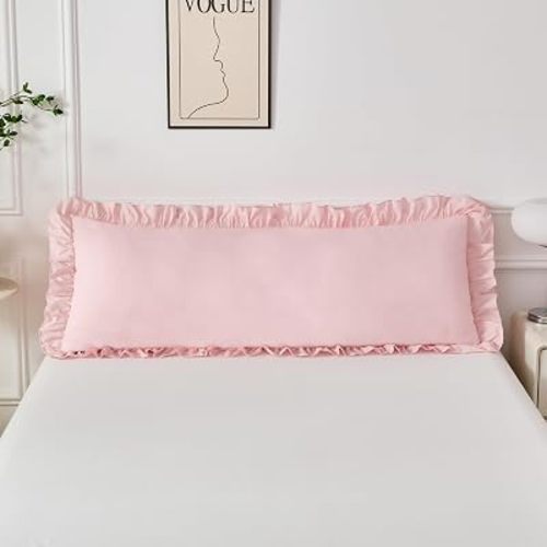ANGIYUIN Ruffle Body Pillow Shams Set of 1, Pink Ruffled Pillow Covers with Envelope Closure, Wrinkle Resistant Pillowcases 20" x 54", Pink