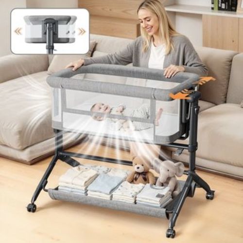 GOTGELIF Rocking Bassinet with Anti-Reflux Incline & Adjustable Height - Portable Bedside Sleeper